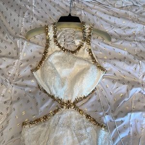 Camille La Vie White Lace Cut Out Prom Dress Size 8